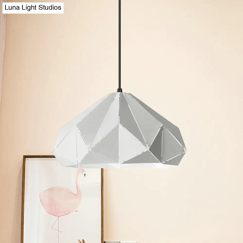 Origami Metal Hanging Pendant Light - Contemporary 1-Light Ceiling In Blue/Pink/Yellow