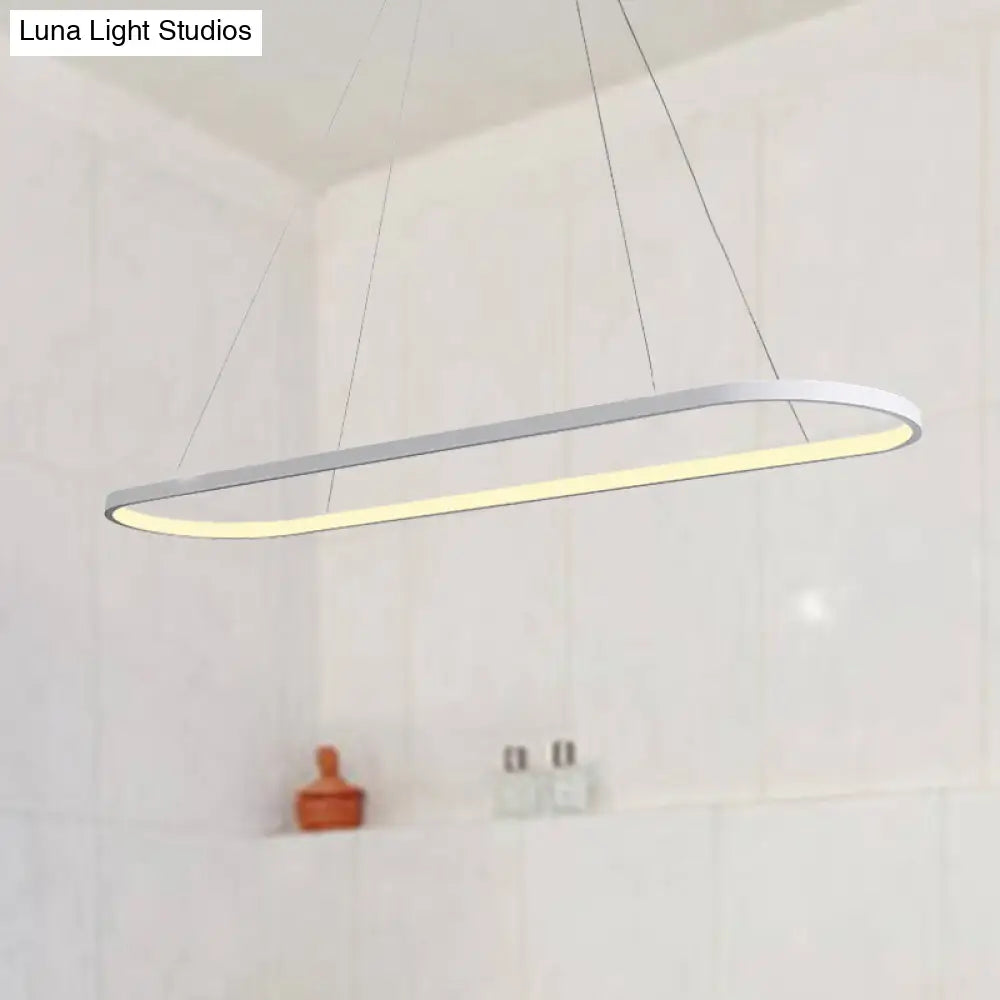 Oval Acrylic Drop Pendant Light - Led Black/White Hanging Ceiling Table Lamp With Dimmable Remote