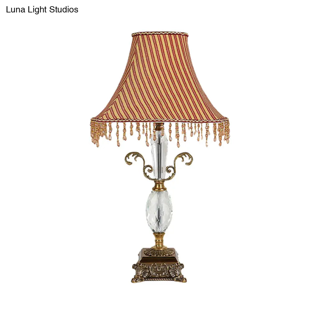 Oval Crystal Carved Countryside Bedroom Night Lamp - 1 Light Yellow Nightstand/Table