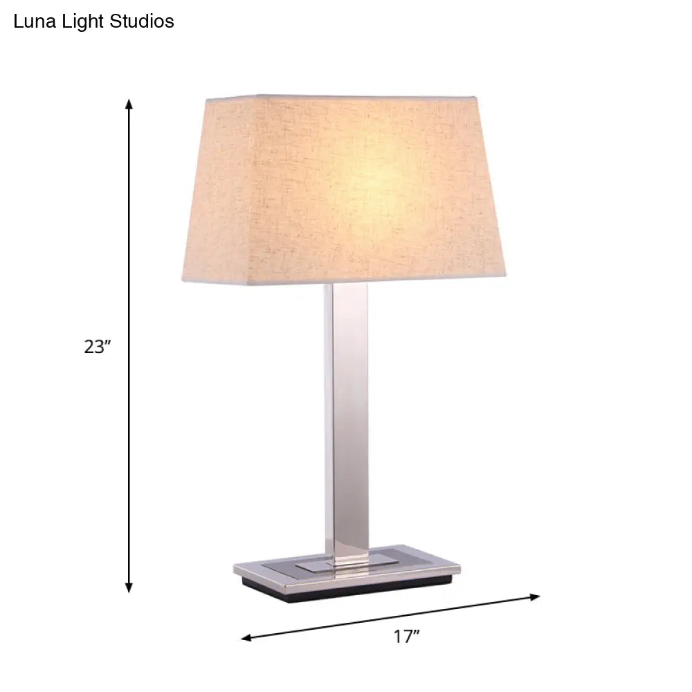 Pagoda Fabric Table Lamp In Flaxen With Chrome Stand - Simple Nightstand Lighting