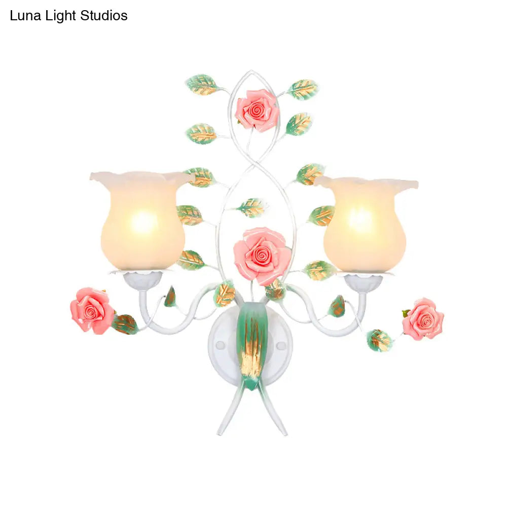 Pastoral White Flower Metal Sconce Wall Mounted Living Room Lighting