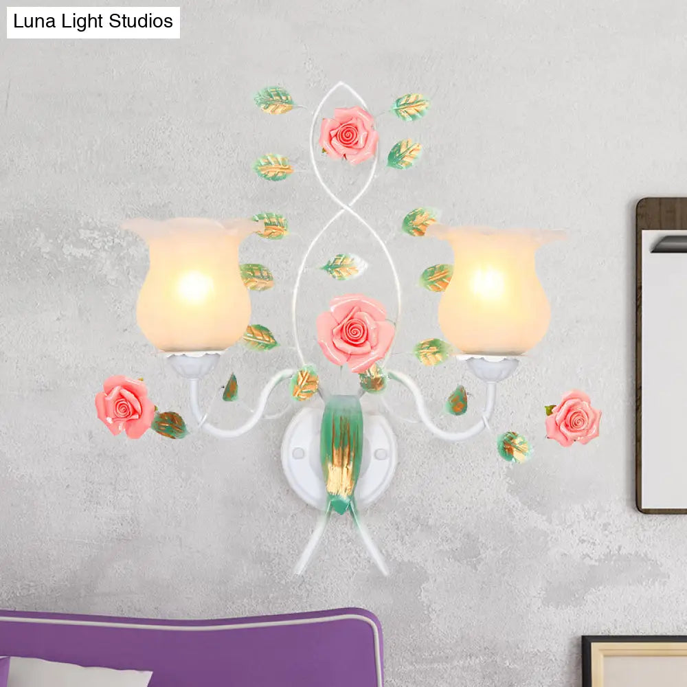 Pastoral White Flower Metal Sconce Wall Mounted Living Room Lighting