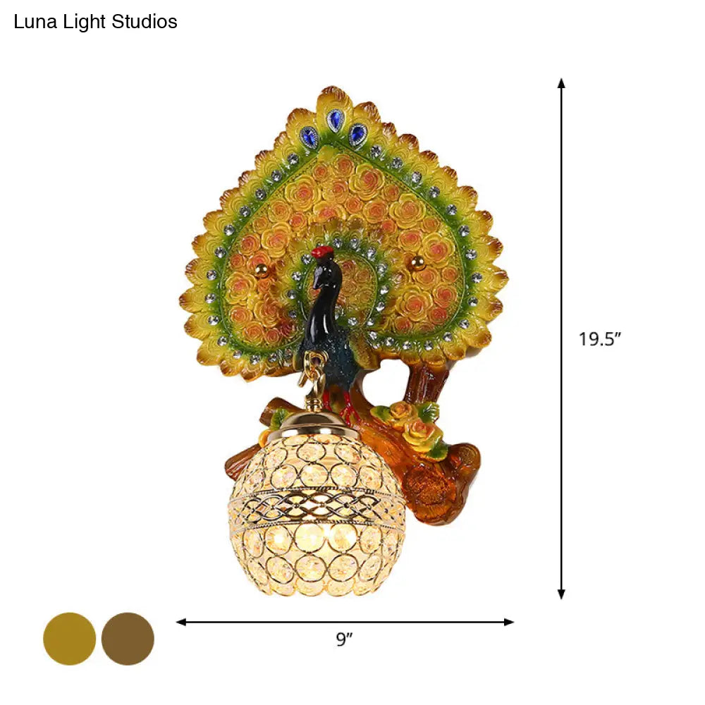 Peacock Inspired Classic Wall Sconce With Clear K9 Crystal Yellow/Gold Finish