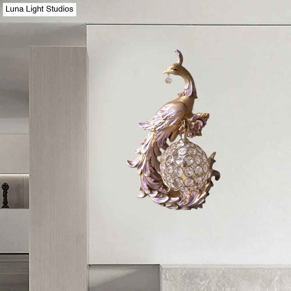 Peacock Sconce Light: Retro Wall Mounted With Globe Shade Left/Right Facing White/Blue/Purple Resin