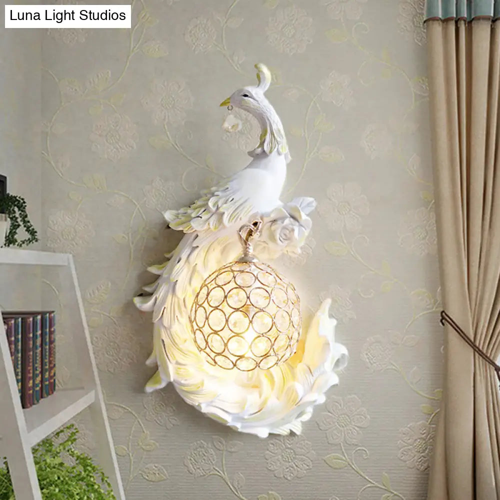 Peacock Sconce Light: Retro Wall Mounted With Globe Shade Left/Right Facing White/Blue/Purple Resin