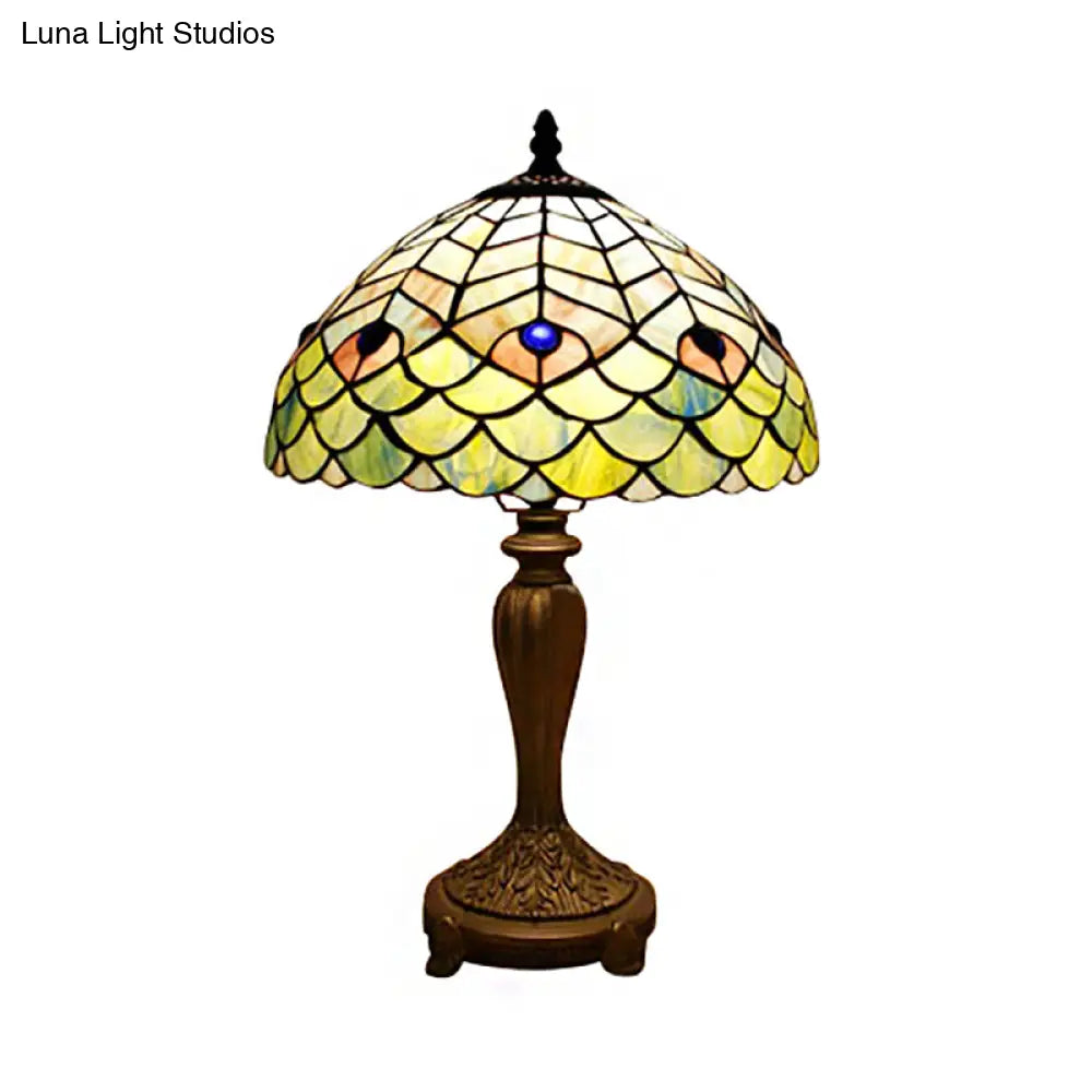 Peacock Stained Glass Desk Reading Light By Tiffany - Elegant Green Hue For Cloth Shop
