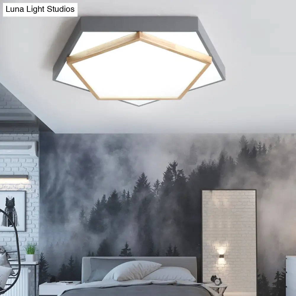 Pentagon Led Flush Mount Lamp In Acrylic Grey/White - 3 Color Options And Sizes Available