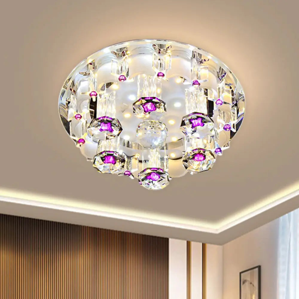 Pink Led Flushmount Ceiling Light With Crystal Accents And Warm/White Glow / Warm