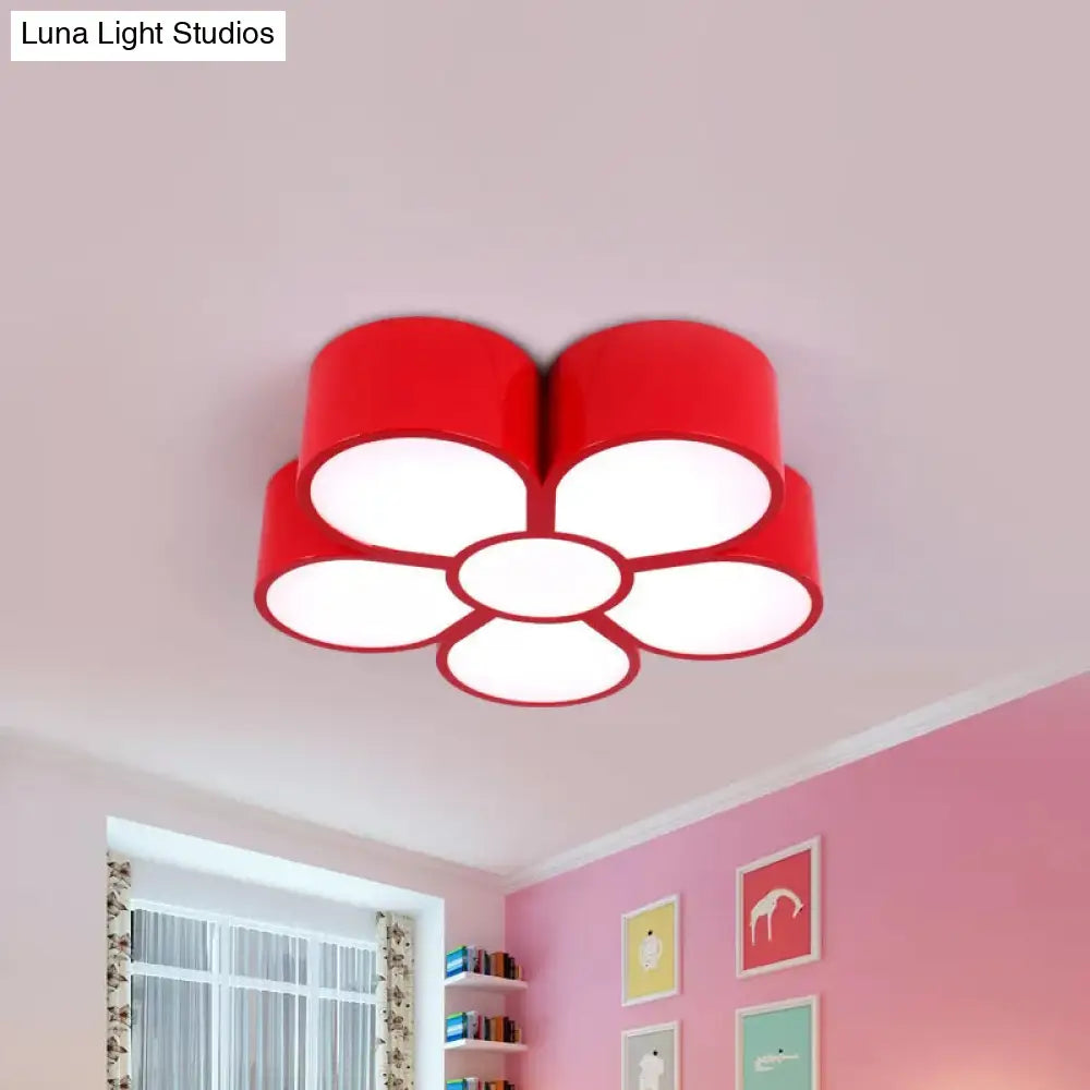 Plum Blossom Led Flushmount Lighting For Kids’ Kindergarten Ceiling - Red/Yellow/Blue