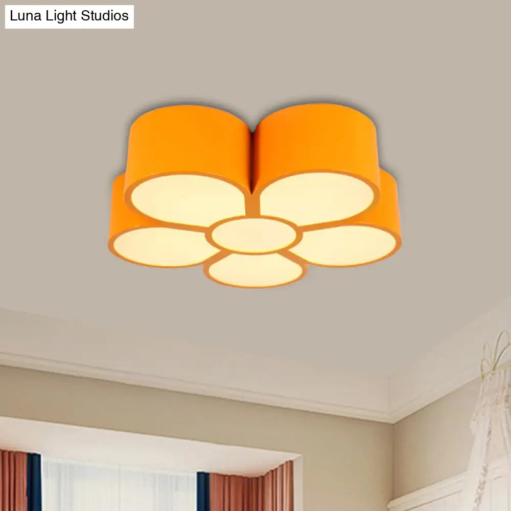 Plum Blossom Led Flushmount Lighting For Kids’ Kindergarten Ceiling - Red/Yellow/Blue