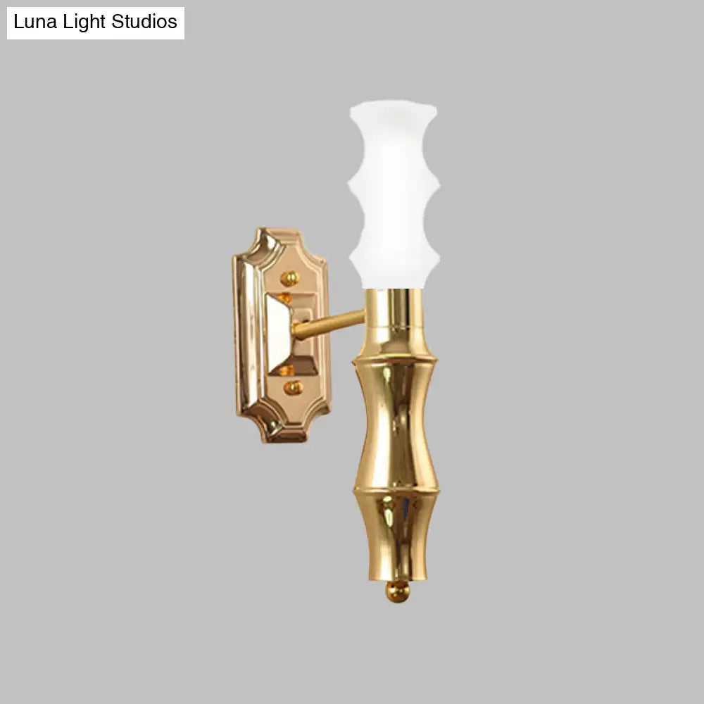 Post-Modern Bamboo Sconce Metal 1 Light Brass Fixture For Living Room Lighting