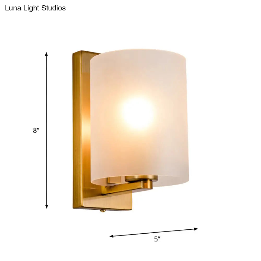 Post Modern Brass Finish Wall Lamp With Clear/Textured White Glass - Cylindric Sconce Design (1