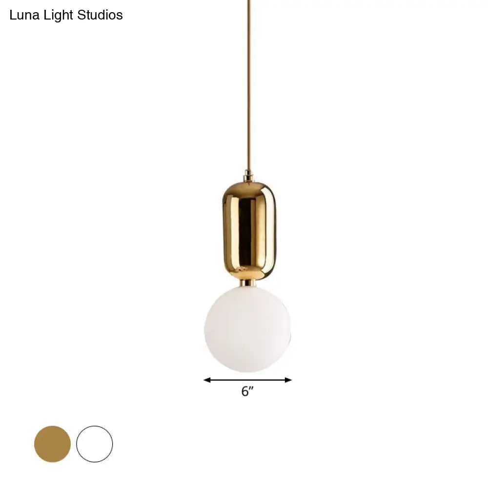 Postmodern 1-Light Pendant Lamp With Milky Ball Glass Shade - White/Gold 6’/8’/12’ Dia