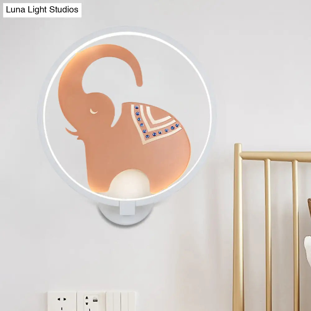 Postmodern Circular Metallic Mural Lamp: Led Elephant Wall Lighting Fixture In