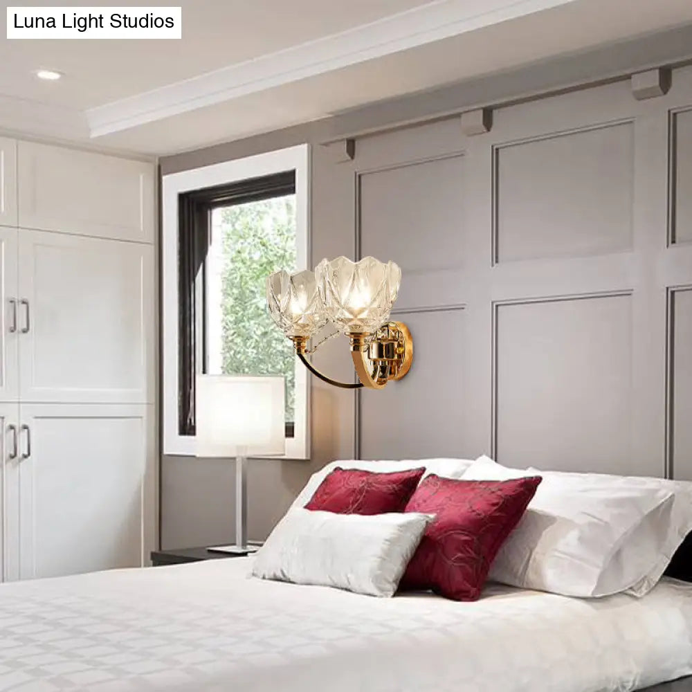 Postmodern Clear Glass Wall Mount Sconce Light With Crystal Accent - Gold Finish
