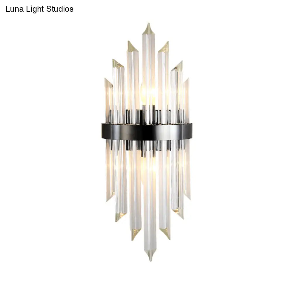 Postmodern Crystal Rod Sconce - 2 Head Half-Cylinder Wall Light For Living Room