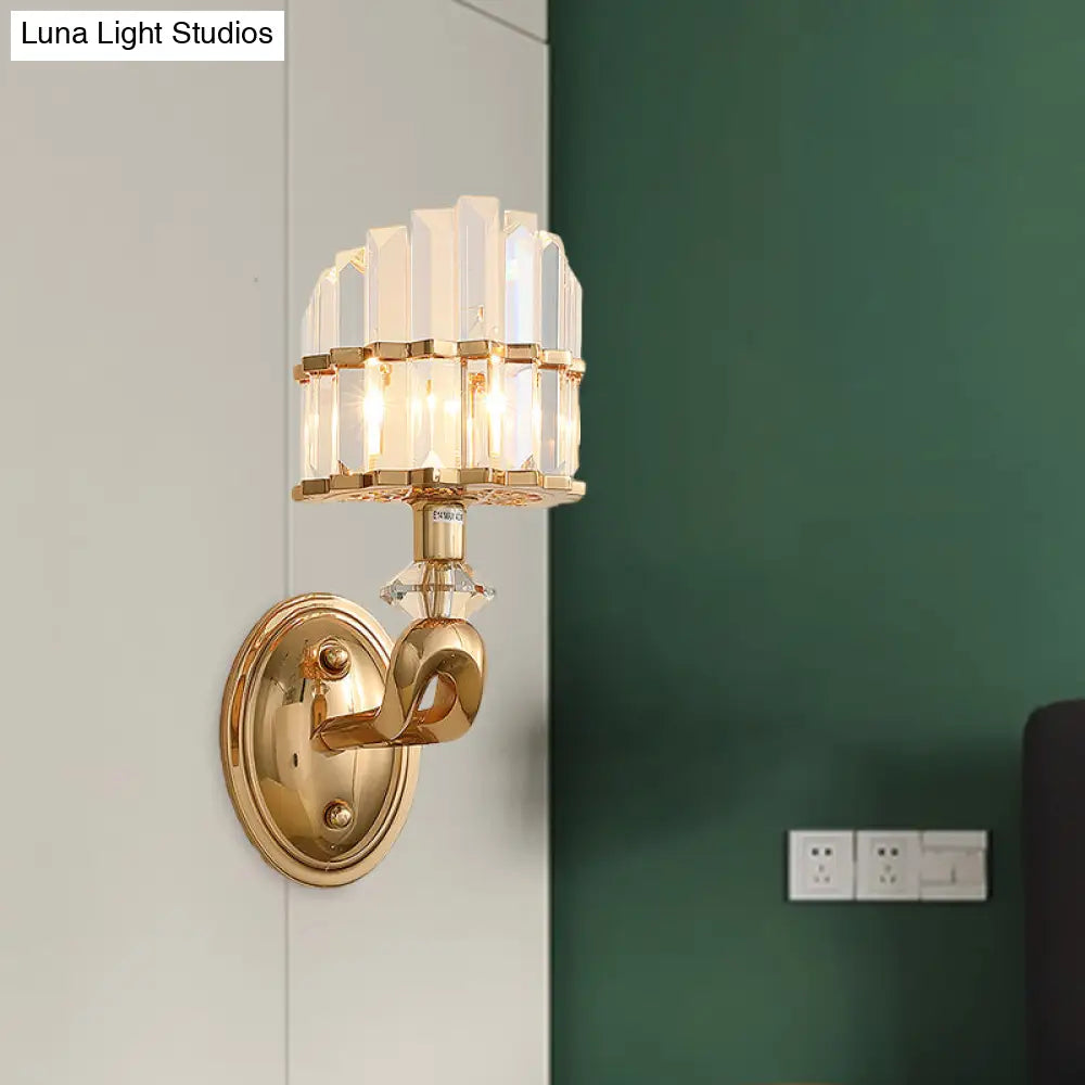Postmodern Tri-Sided Crystal Rod Wall Light In Gold - Half-Shade 1 Head Mounted Lamp