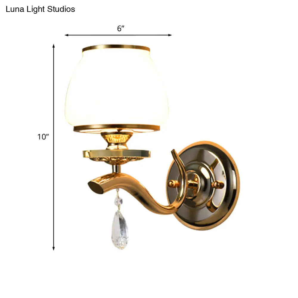 Postmodern White Glass Wall Sconce With Crystal Drop