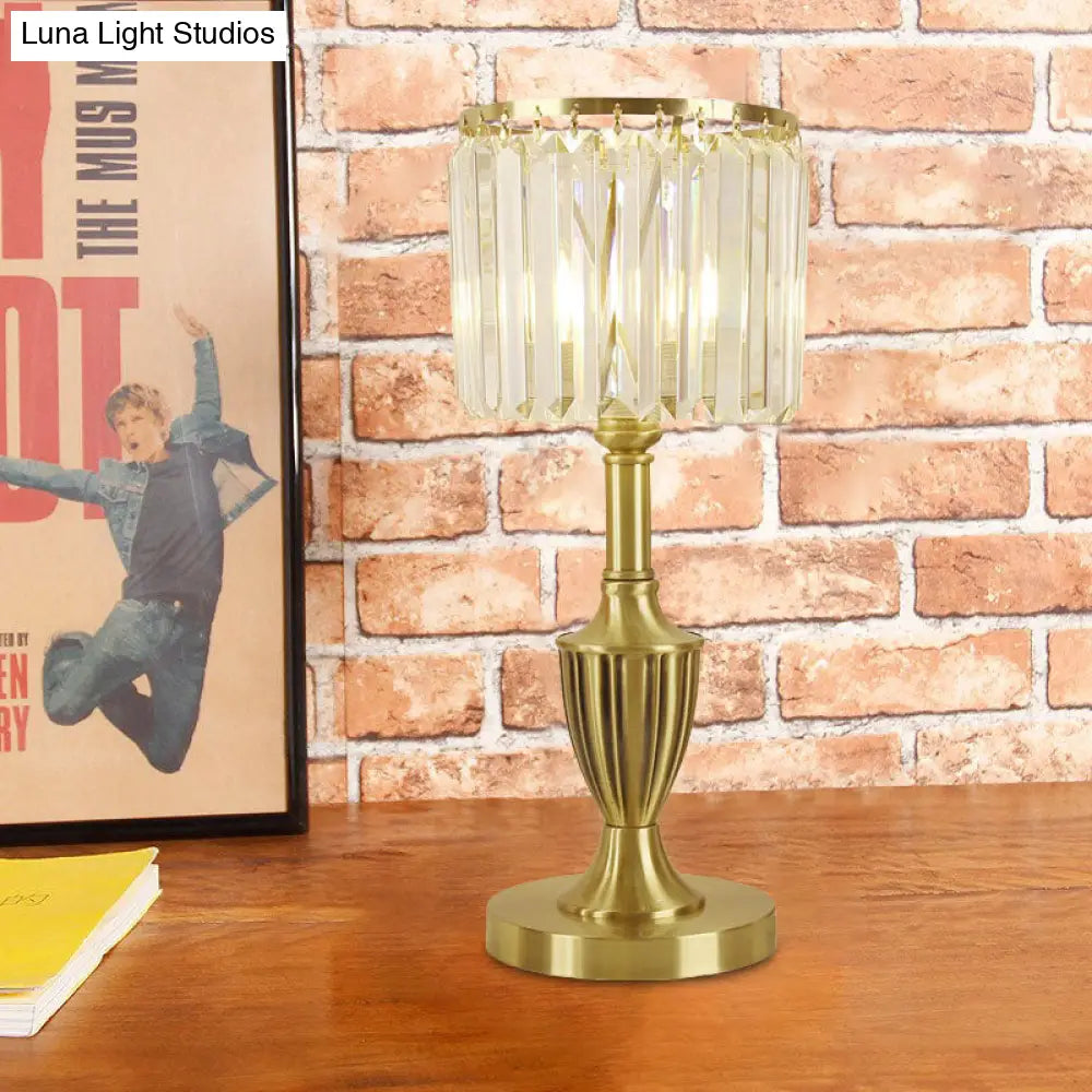 Prismatic Crystal Brass Table Lamp With Led Contemporary Nightstand Lighting