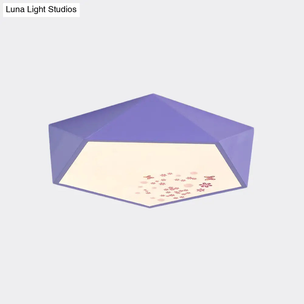 Purple Faceted Pentacle Macaron Iron Led Flush Mount Ceiling Light With Flower Pattern - Stylish