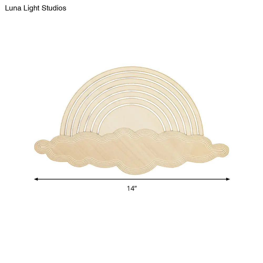 Rainbow & Cloud Led Wood Wall Light - Adorable Cartoon Sconce For Kindergarten Bedroom In Beige