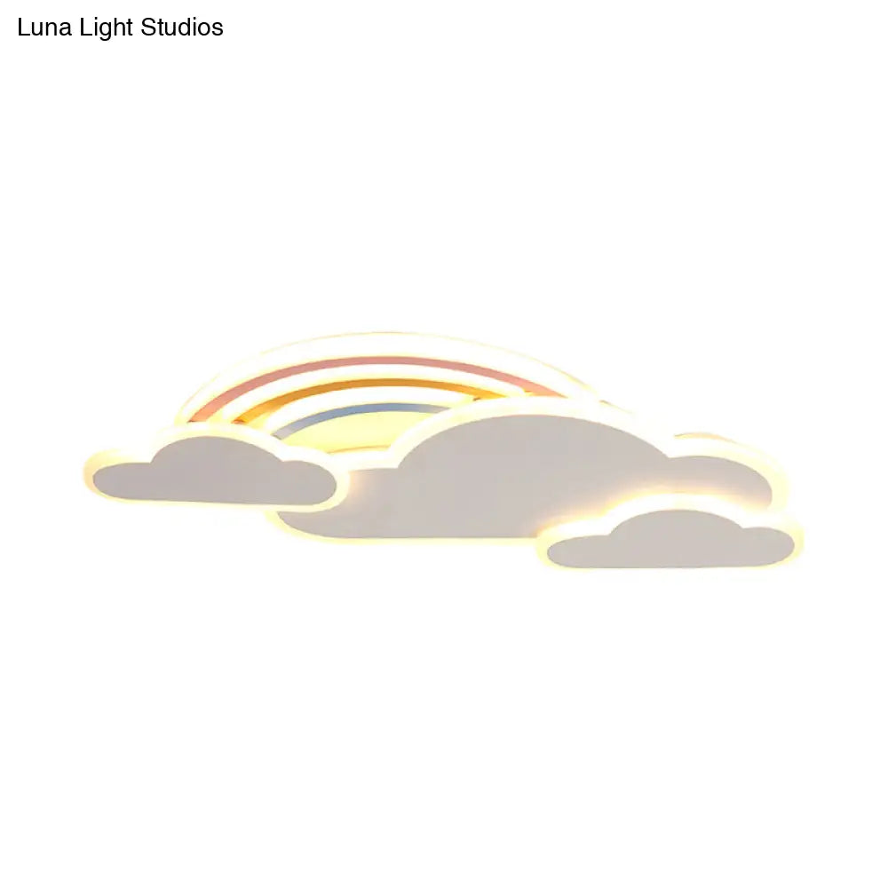 Rainbow Cloudy Ceiling Light - White/Pink Cartoon Led Flush-Mount Fixture Warm/White