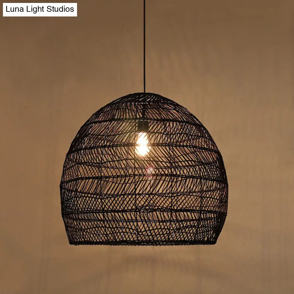 Rattan Pendant Ceiling Light For Elegant Dining - Asian-Inspired Single-Bulb Fixture