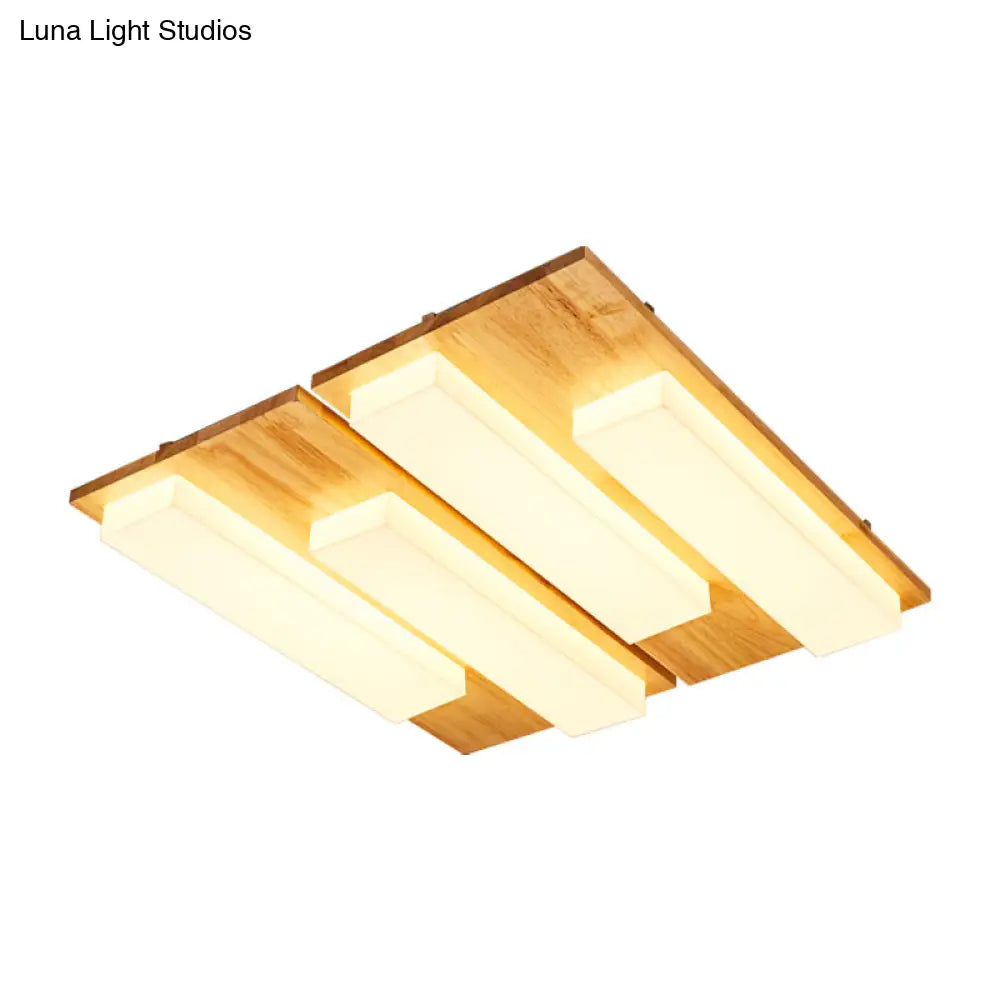Rectangle Flushmount Japanese Style Led Ceiling Lamp In Natural/White For Bathroom