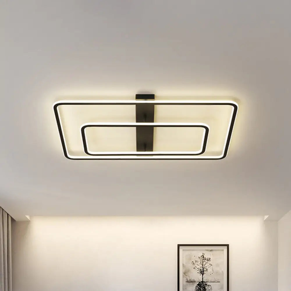 Rectangular Acrylic Led Flush Mount Light In Black - Warm/White Lighting / White