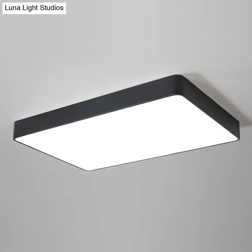 Rectangular Led Flush Ceiling Light - Black/White Iron Simplicity With Acrylic Diffuser