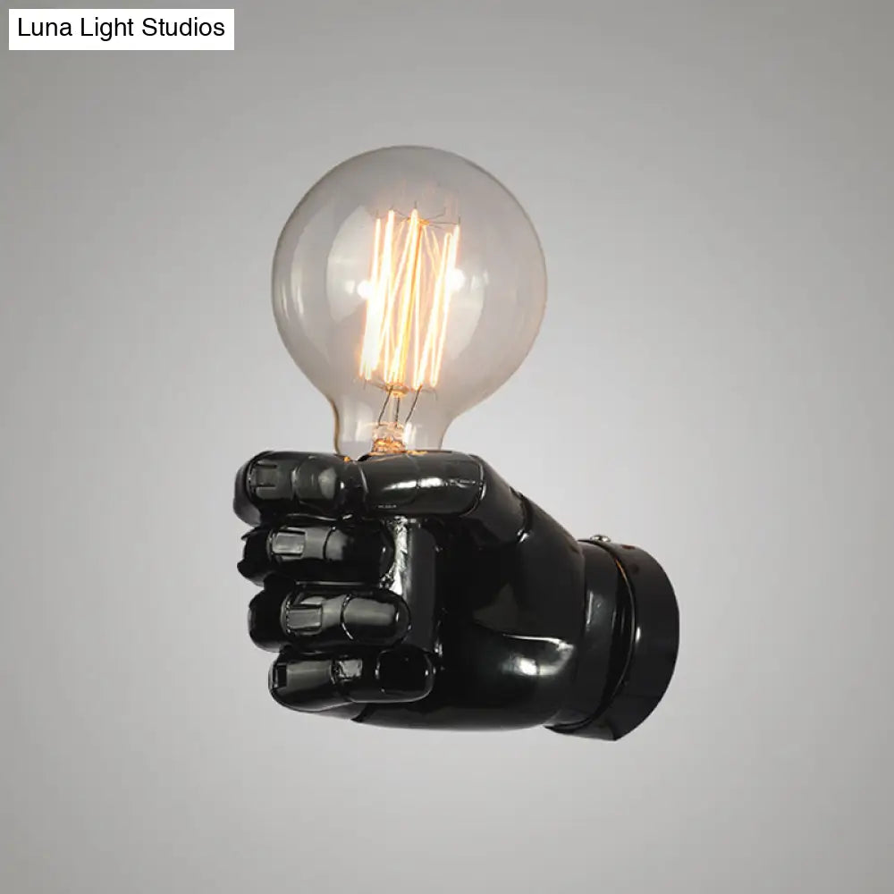 Resin Fist Wall Sconce: Distressed Wood White/Black - Perfect For Restaurants!