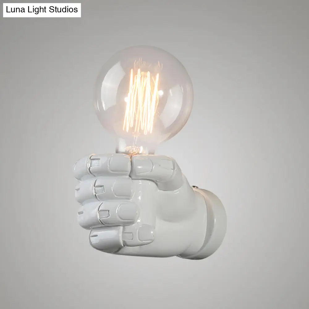 Resin Fist Wall Sconce: Distressed Wood White/Black - Perfect For Restaurants!