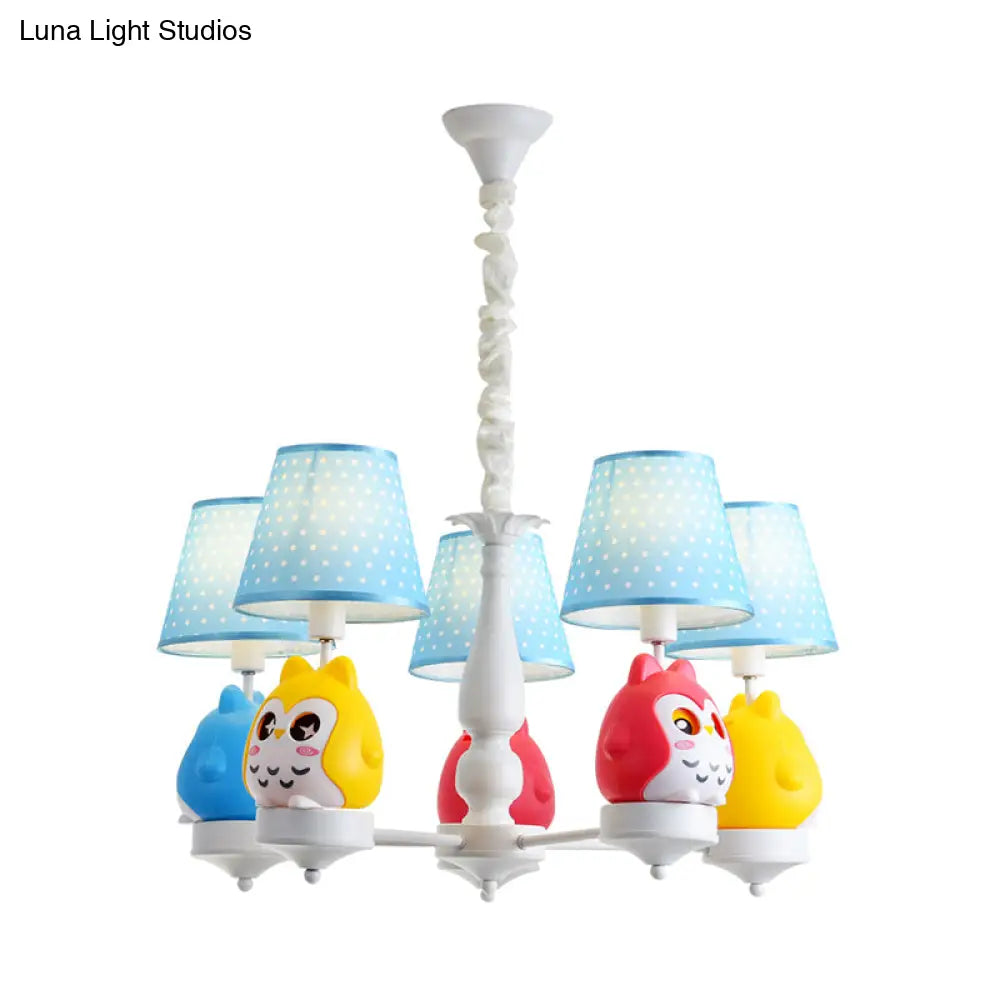 Resin Owl Pendant Chandelier - Animal Tapered Shade Hanging Ceiling Lamp For Kindergarten