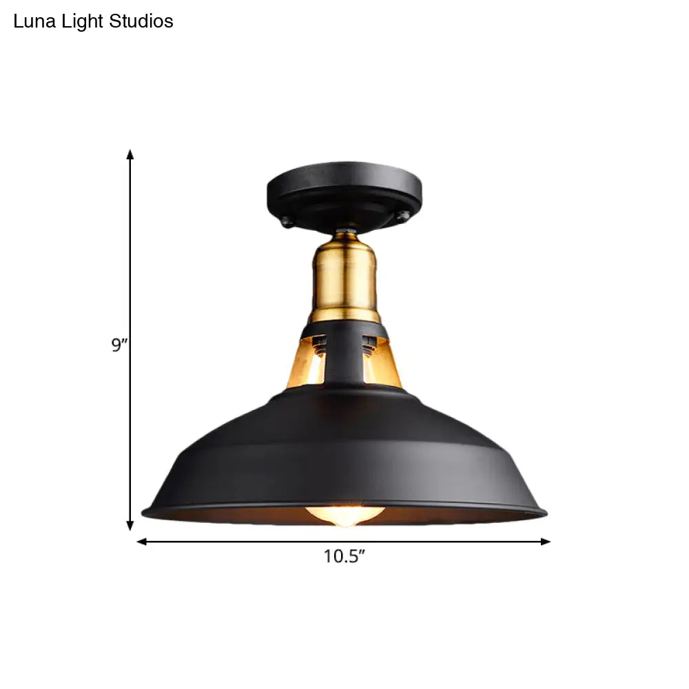 Retro Barn Ceiling Mounted Light 1 - Light Semi Flush Fixture In Black/White - Stylish Metal Design