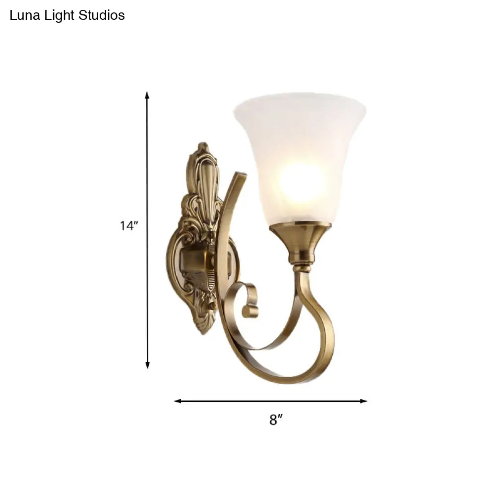 Retro Bell Wall Lamp - Sleek 2-Light Frosted Glass Sconce In Gold For Porch