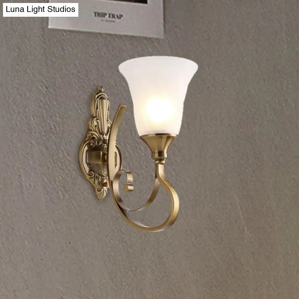 Retro Bell Wall Lamp - Sleek 2-Light Frosted Glass Sconce In Gold For Porch