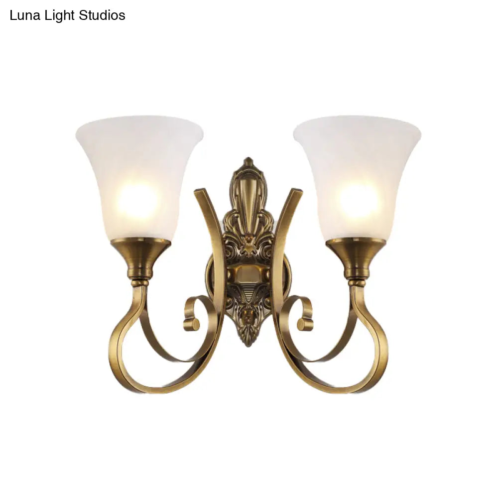 Retro Bell Wall Lamp - Sleek 2-Light Frosted Glass Sconce In Gold For Porch