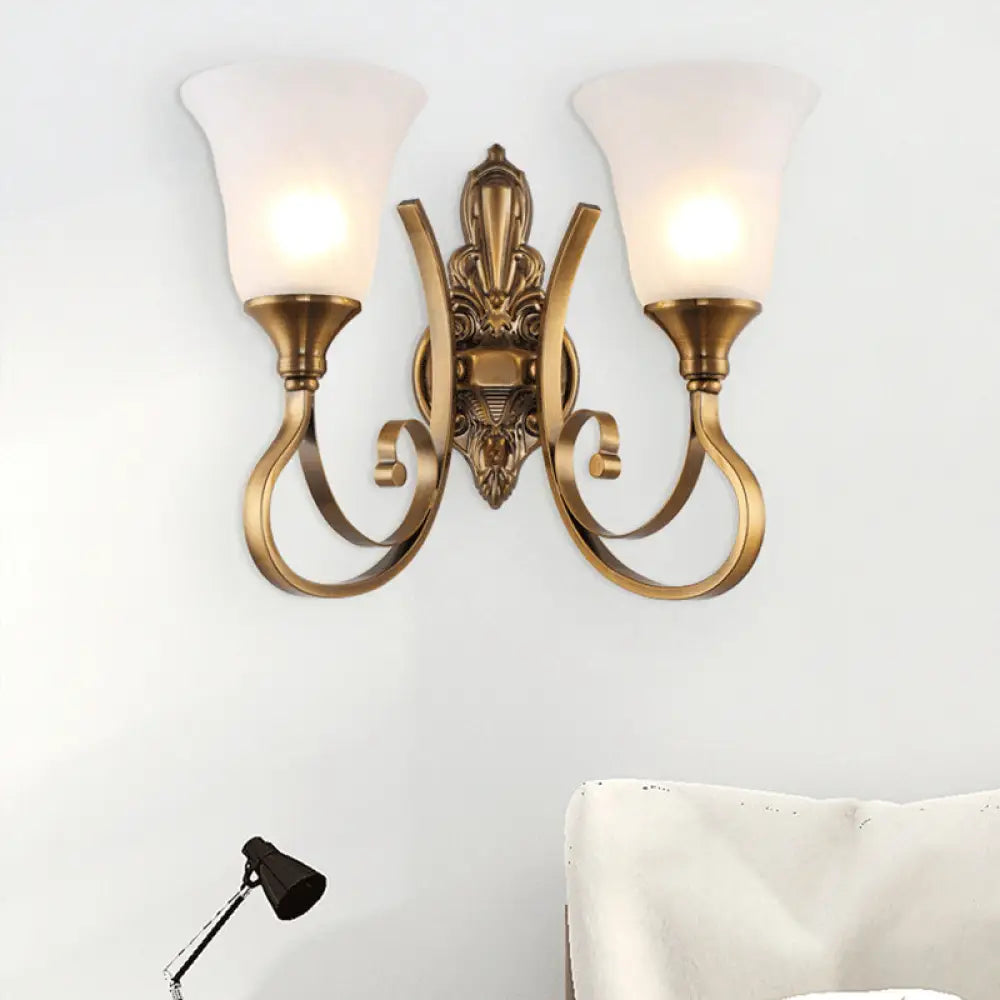 Retro Bell Wall Lamp - Sleek 2-Light Frosted Glass Sconce In Gold For Porch 2 /