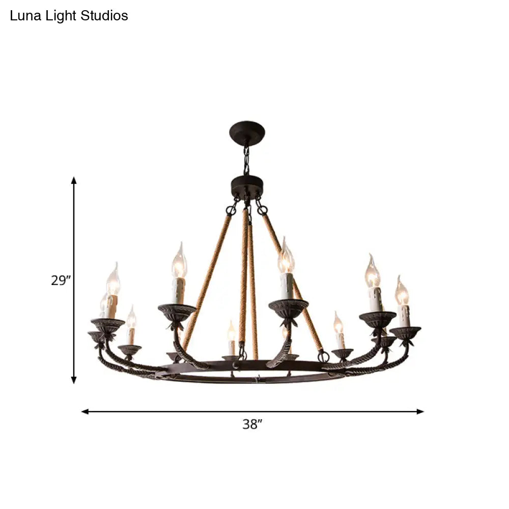 Retro Rustic Candelabra Chandelier With Hemp Rope Cord - Perfect For Living Room Pendant Lighting