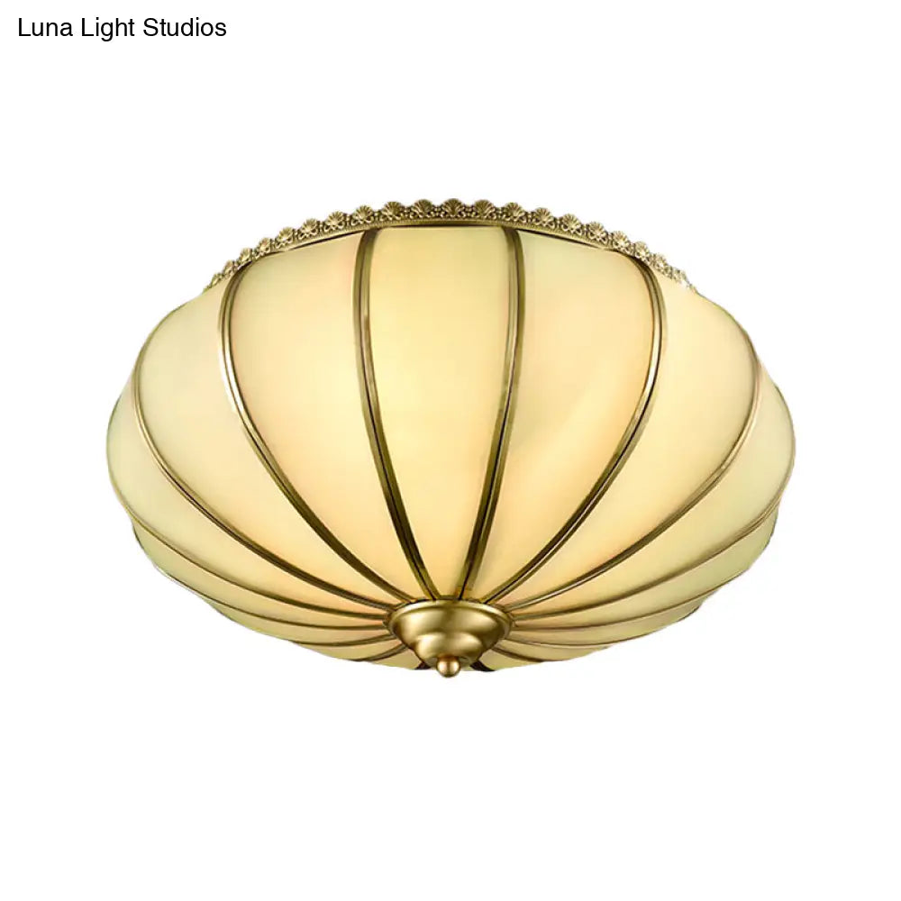 Retro White Glass Sphere Flush Mount Ceiling Light Fixture - 3 Brass Heads Ideal For Bedroom