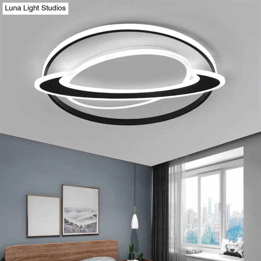 Ringed Planet Led Flush Mount Ceiling Light In Black - White - Nordic Acrylic Fixture For Bedroom