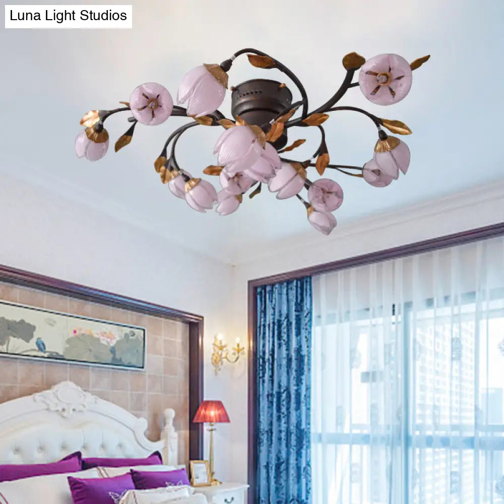 Romantic 15 - Light Nickel Lotus Led Semi Flush Ceiling Light For Bedroom