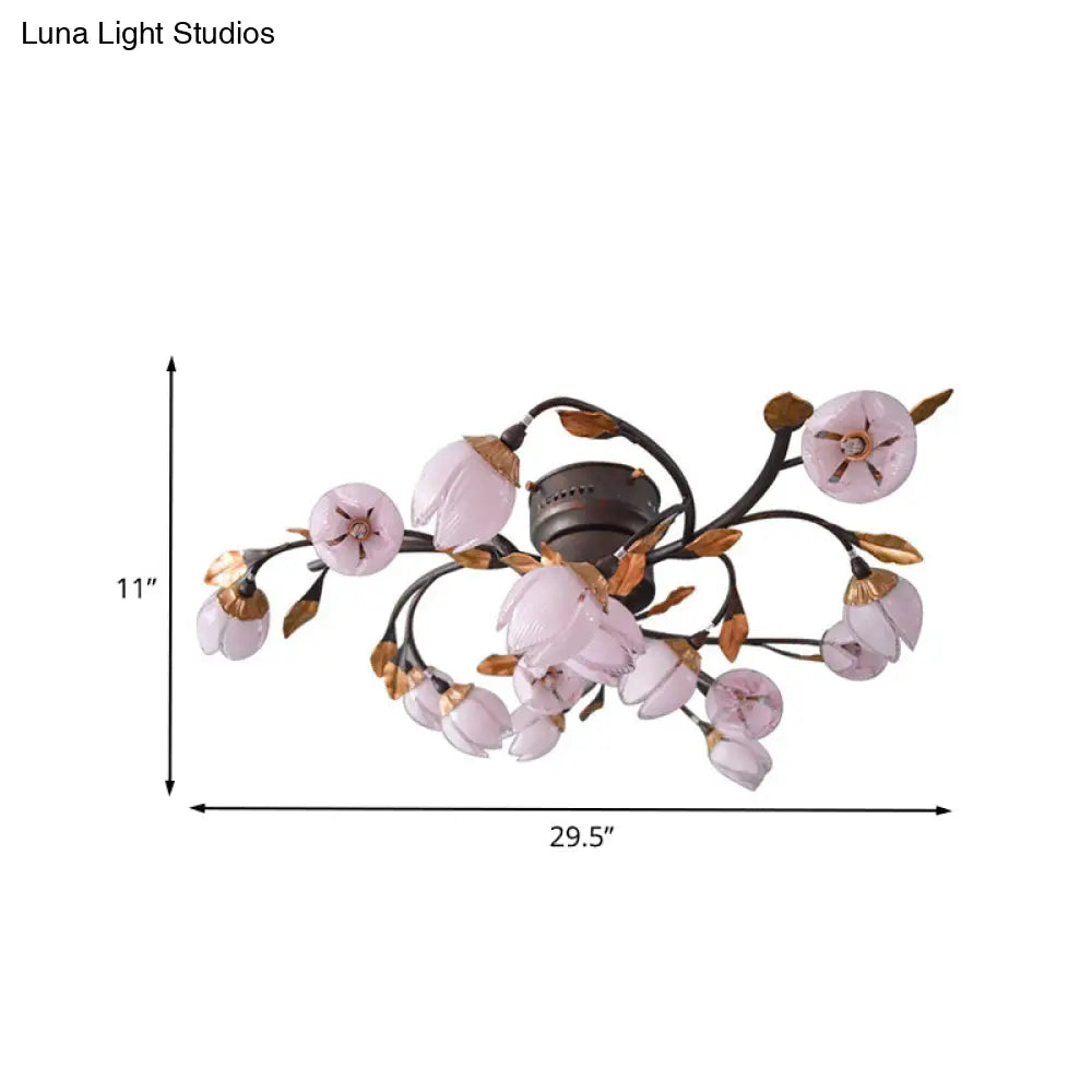 Romantic 15 - Light Nickel Lotus Led Semi Flush Ceiling Light For Bedroom