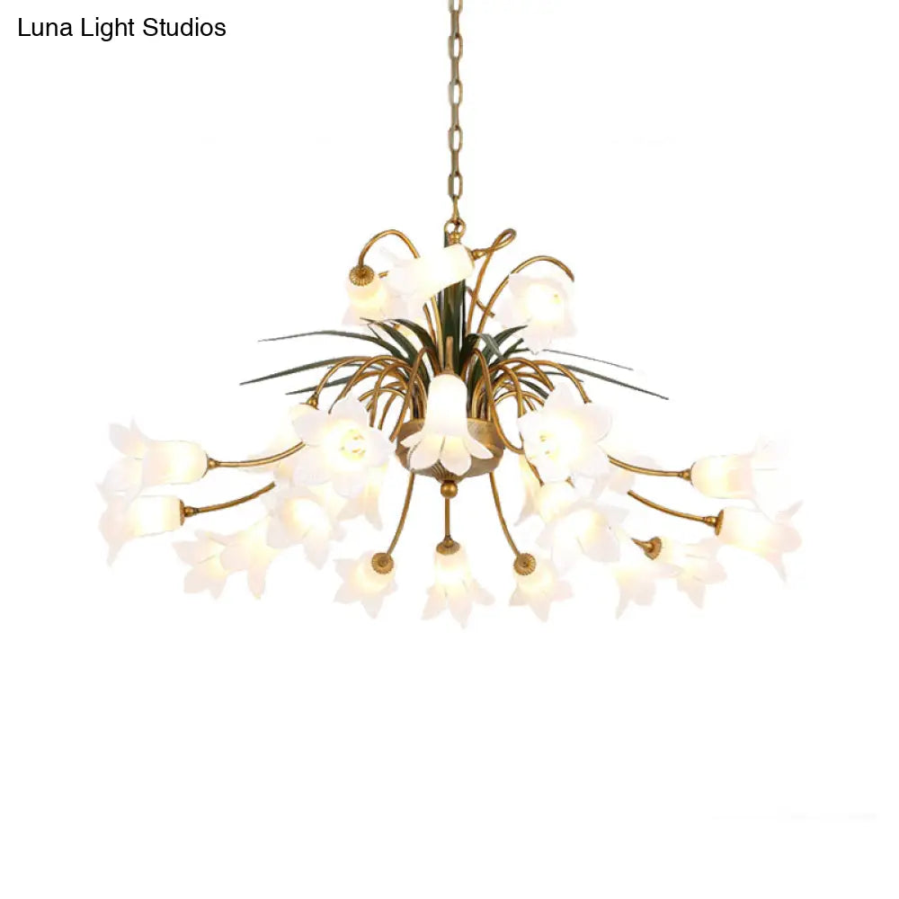 Romantic Metal Tulip/Lily Chandelier Light Fixture - 25-Light Led Ceiling Pendant In Brass For