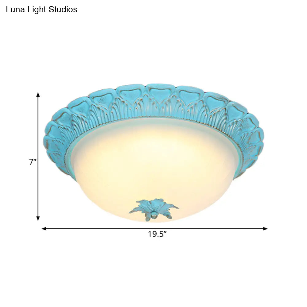 Romantic Pastoral Milky Glass Led Ceiling Lamp - Domed Bedroom Flush Mount Choice Of 16’/19.5’