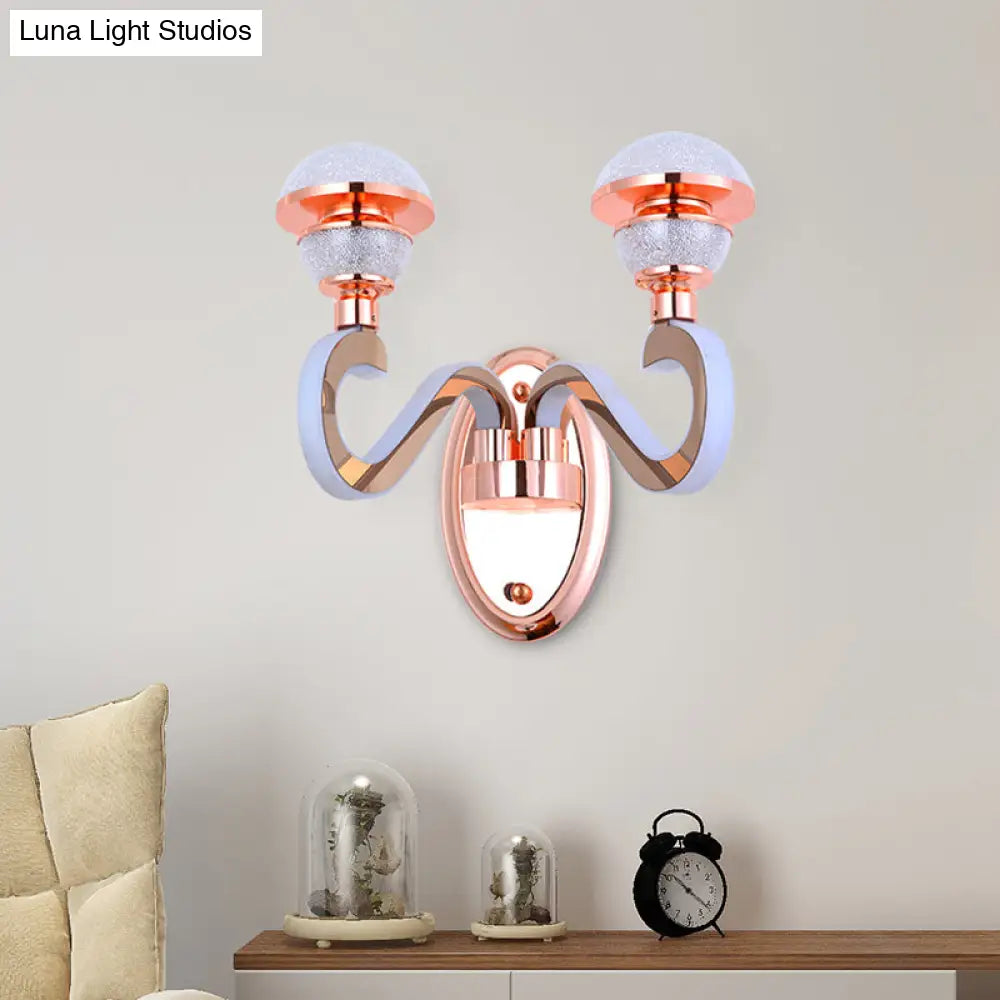 Rose Gold Metallic Led Wall Sconce With 2 Swirl Arm Heads - Modernist Urn Shape For Corridors