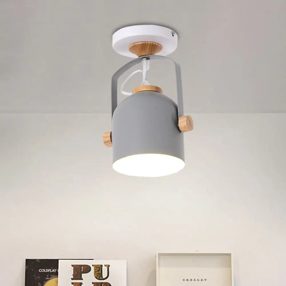 Rotatable Macaron Loft Metallic Ceiling Lamp With Cup Shade - Perfect For Bathrooms Grey