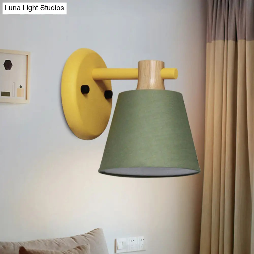 Rotatable Nordic Bucket Wall Lamp - 1 Light Fabric Lighting For Childs Bedroom Or Stairwell