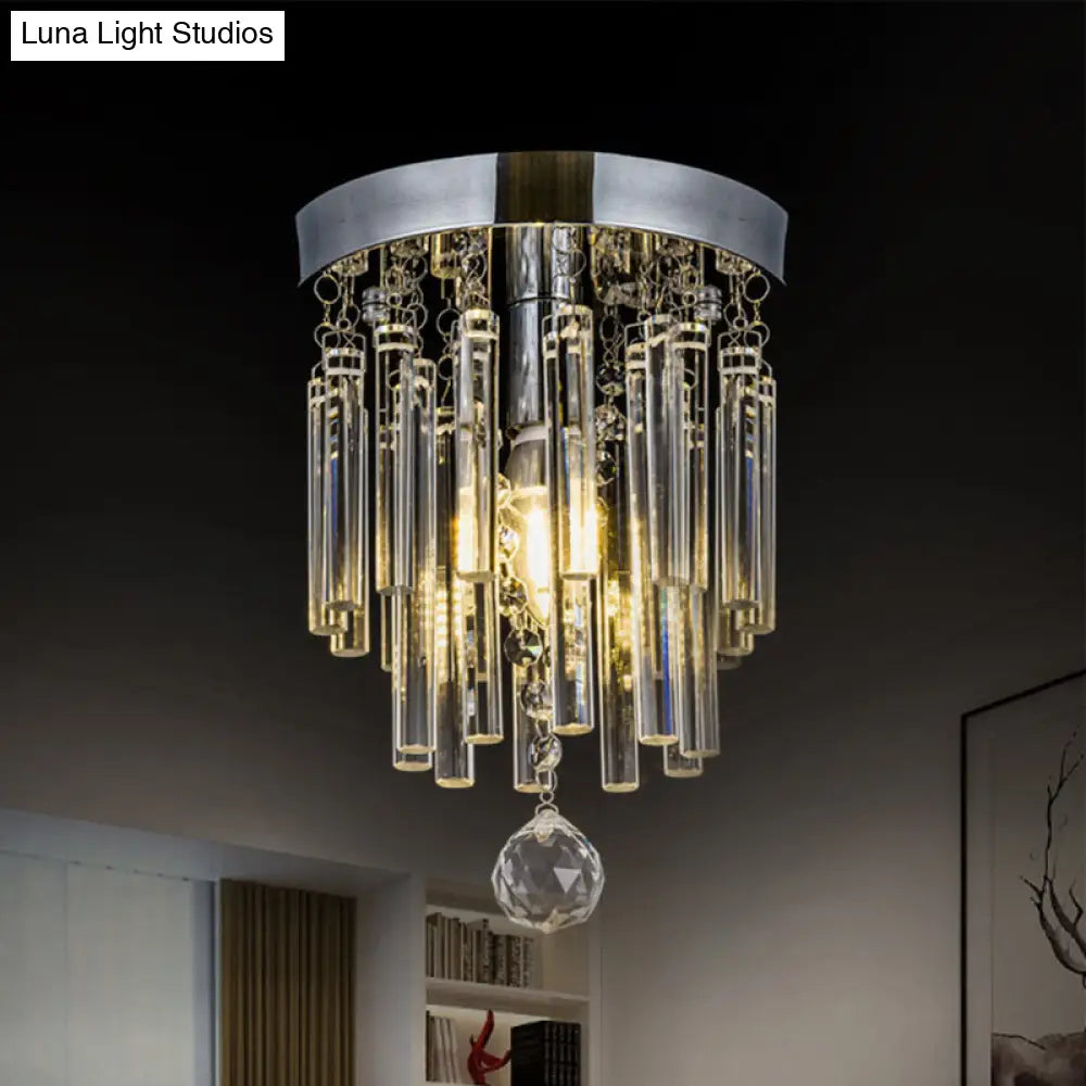 Round Chrome Crystal Bar Flush Mount Ceiling Light - Bare Bulb Flushmount