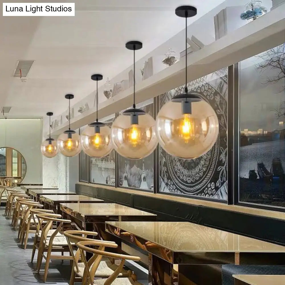 Round Industrial Style Glass Hanging Ceiling Light For Restaurants - 1 Fixture